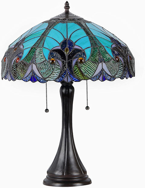 Oakestry CH16780VG16-TL2 Amor Tiffany-Style Victorian 2 Light Table Lamp with Shade, 21.5 x 16 x 16&#34;, Multicolor