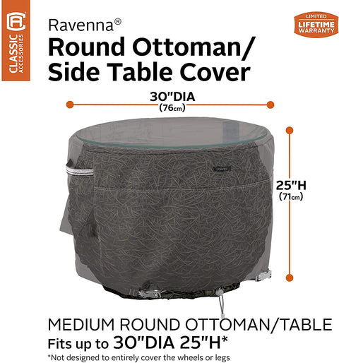 Oakestry Ravenna Water-Resistant 30 Inch Round Patio Ottoman/Table Cover