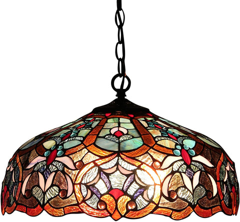 Oakestry CH33473BV18-DH2 Sadie, Tiffany-Style Victorian 2-Light Ceiling Pendant Fixture, 18-Inch, Multi-Colored