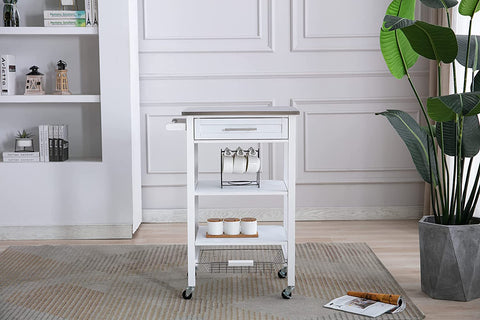 Oakestry Hennington Kitchen Cart with Stainless Steel Top, White