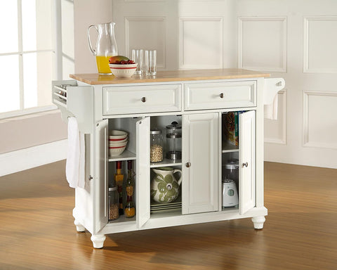 Oakestry Cambridge Kitchen Island with Natural Wood Top - White