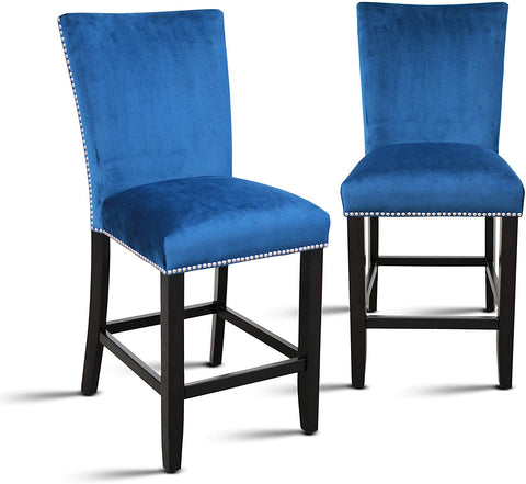 Oakestry Camila Blue Velvet Counter Chair (Set of 2)