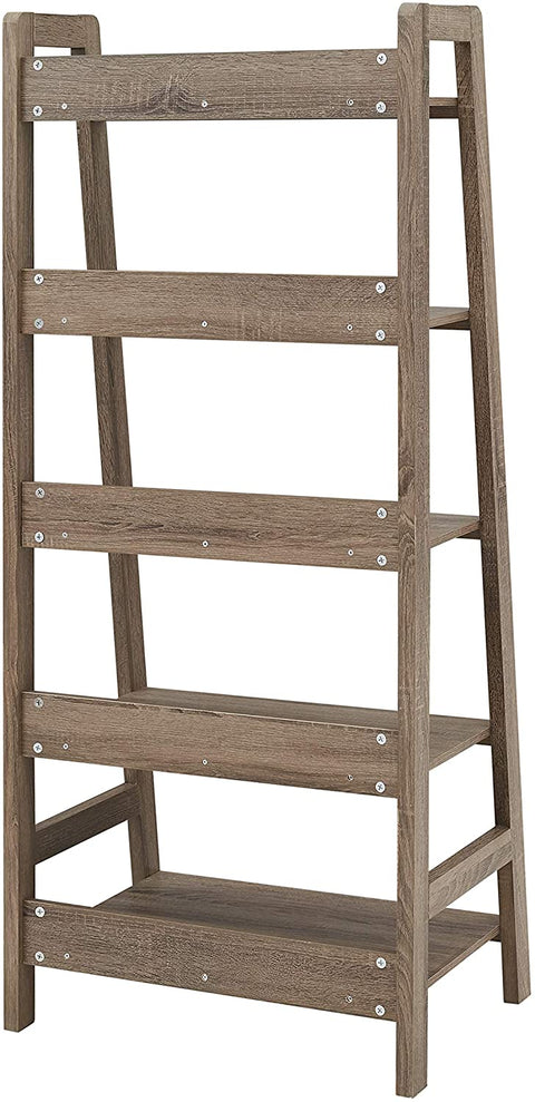 Oakestry Tracey Ladder Bookcase, 25&#34;W x 17.99&#34;D X 60&#34;H, Gray Wash