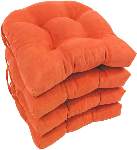 Oakestry Solid Microsuede U-Shaped Tufted Chair Cushions (Set of 4), 16&#34;, Tangerine Dream