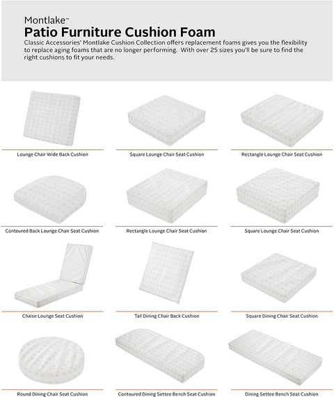 Oakestry 25 x 25 x 5 Inch Square Patio Lounge Seat Cushion Foam