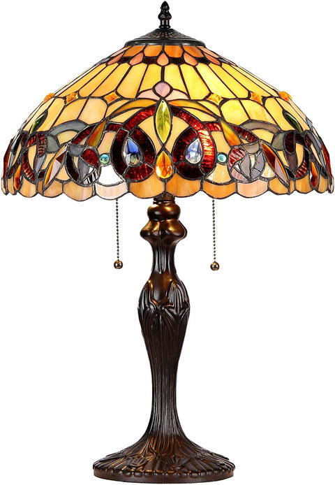 Oakestry CH33353VR16-TL2 Serenity Tiffany-Style Victorian 2-Light Table Lamp with Shade, 22.4 x 15.7 x 15.7&#34;, Brown/Yellow