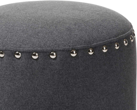 Oakestry Rosine Modern and Contemporary Dark Grey Fabric Upholstered Nail Trim Ottoman/Contemporary/Grey/Fabric Dacron 100%&#34;/Eucalyptus Wood/HDF/Foam