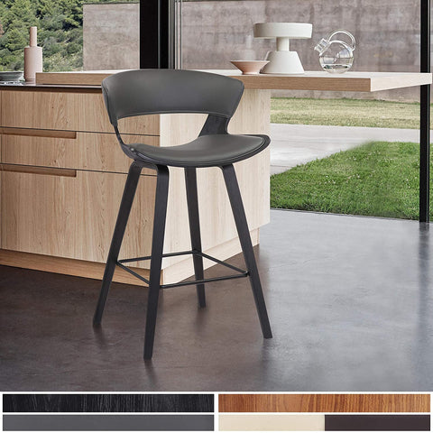 Oakestry Jagger 26&#34; Counter Height Stool with Black Brushed Finish and Gray Faux Leather