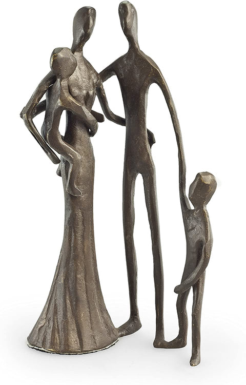 Oakestry ZD6780S Contemporary Metal Art Home Decor - Family of Four Cast Bronze Sculpture - Bottom-Lined with Velveteen