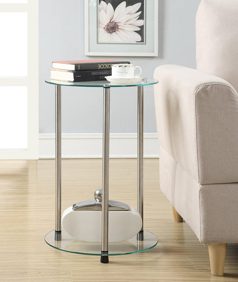 Oakestry Classic Glass 2 Tier Round End Table, Glass