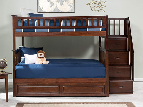 Oakestry Columbia Staircase Bunk with Turbo Charger and Twin Size Raised Panel Trundle, Walnut