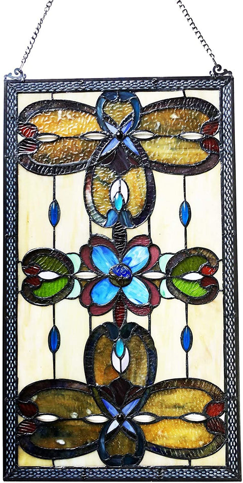 Oakestry CH1P229AV26-GPN Jenice Tiffany-Style Victorian Stained-Glass Window Panel 26&#34; Height, Amber