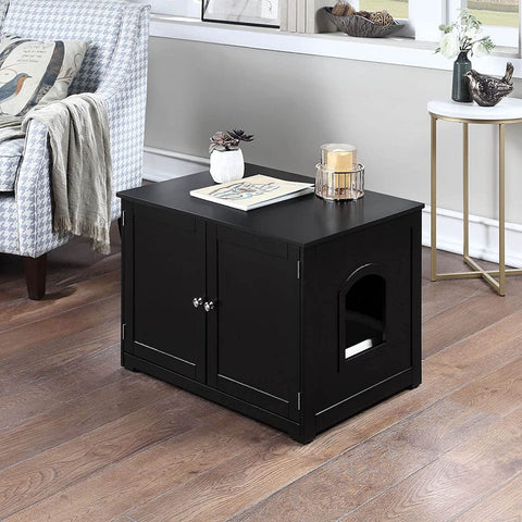 Oakestry MDF and Painted Finish Kitty Litter Loo Bench with Framed Panels and Arched Doorway - Black