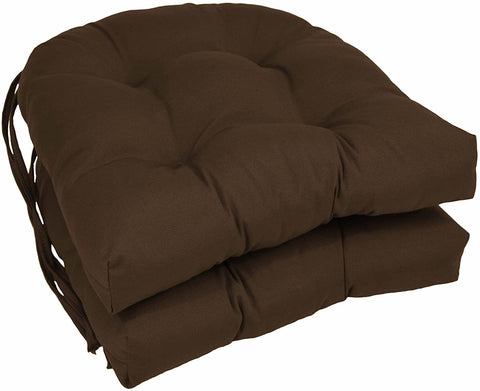 Oakestry Solid Twill U-Shaped Tufted Chair Cushions (Set of 2), 16&#34;, Chocolate