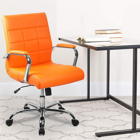 Oakestry Mid-Back Orange Vinyl Executive Swivel Office Chair with Chrome Base and Arms