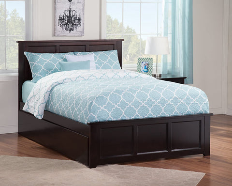 AFI Madison Platform Bed with Matching Footboard and Turbo Charger with Twin Extra Long Trundle, Queen, Espresso