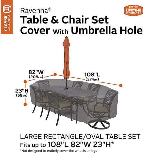 Oakestry Ravenna Water-Resistant 108 Inch Rectangular/Oval Patio Table &amp; Chair Set Cover with Umbrella Hole