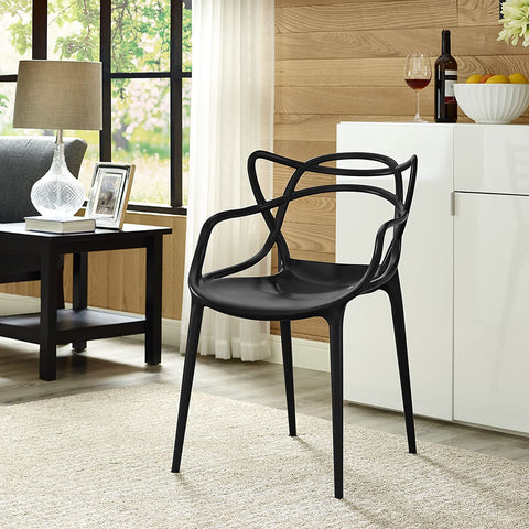 Oakestry Entangled Modern Molded Plastic Kitchen and Dining Room Arm Chair in Black - Fully Assembled