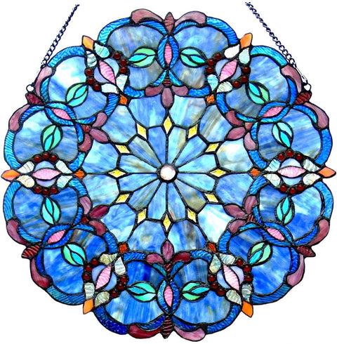 Oakestry CH1P115BV20-GPN Alisa Tiffany-Style Victorian Stained-Glass Window Panel 20&#34; Height, Blue and Purple