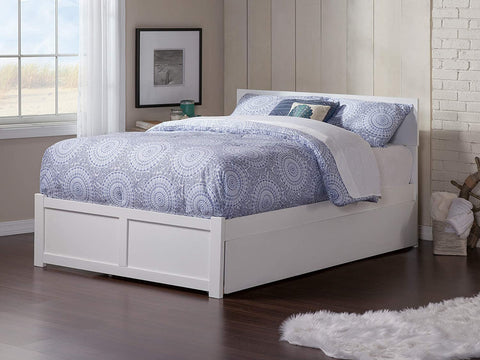 Oakestry Orlando Platform Bed with Footboard and Turbo Charger with Twin Extra Long Trundle, Queen, White