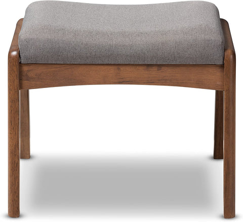Oakestry Elyse Walnut Wood Grey Fabric Upholstered Footstool