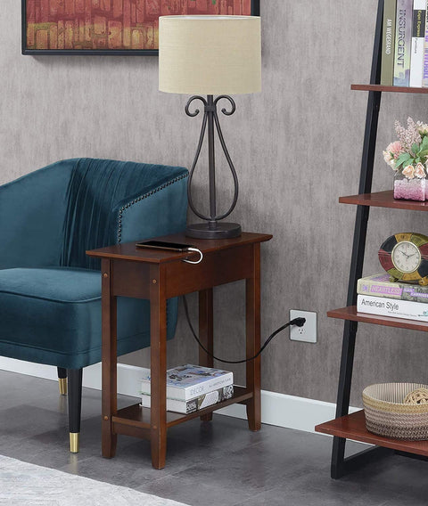Oakestry American Heritage Flip Top End Table with Charging Station and Shelf, Espresso