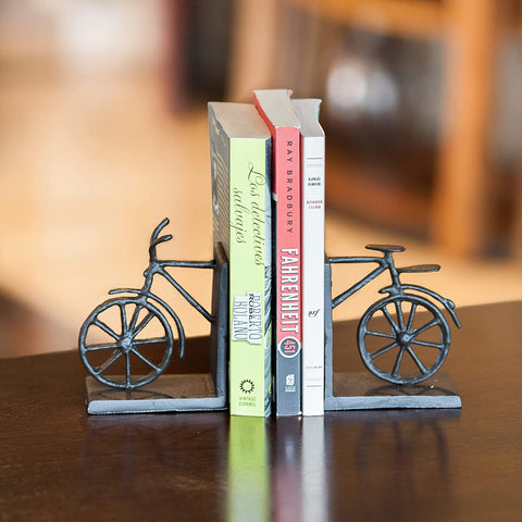 Oakestry decorative bicycle bookends for shelves, iron metal art for home and office decor accents for bookshelf or coffee table book organization, makes great gift for cyclist and bike enthusiast