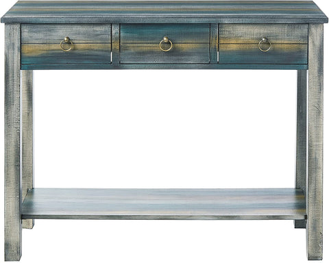 Oakestry Glancio Console Table - - Antique White &amp; Teal