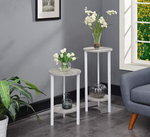 Oakestry Graystone 2-Tier Plant Stand, 24&#34;, Faux Birch/White