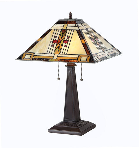 Oakestry CH33291M16-TL Tiffany-Style Mission 2-Light Table Lamp with Shade, 16.0&#34; x 16.0&#34; x 23.2&#34;