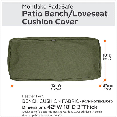 Oakestry Montlake Water-Resistant 42 x 18 x 3 Inch Outdoor Bench/Settee Cushion Slip Cover, Patio Furniture Swing Cushion Cover, Heather Fern Green