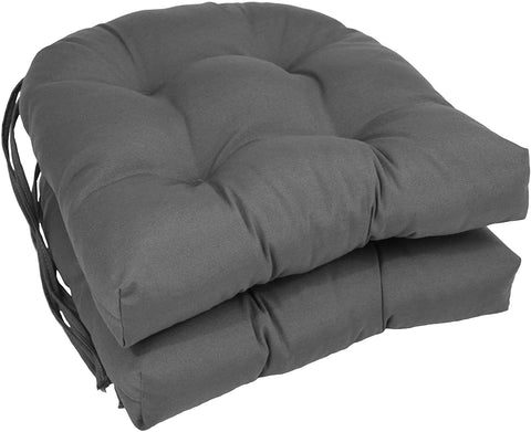 Oakestry Solid Twill U-Shaped Tufted Chair Cushions (Set of 2), 16&#34;, Steel Grey