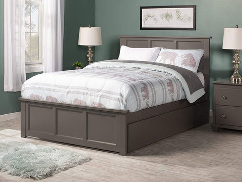 AFI Madison Platform Bed with Matching Footboard and Turbo Charger with Twin Extra Long Trundle, Queen, Grey