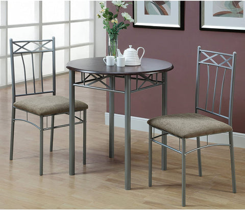 Oakestry Cappuccino Finish Wood and Silver Metal Bistro Dining Set, 3-Piece