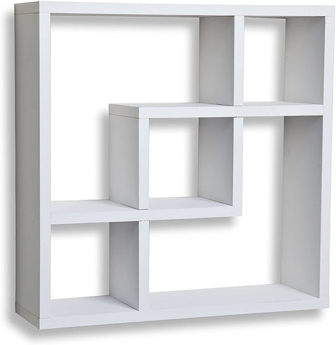 Oakestry ff4513w modern minimalistic wall decor - geometric square compartment wall shelf with 5 openings - white