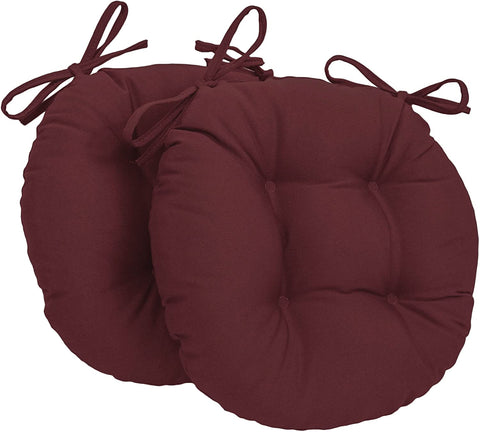 Oakestry Solid Twill Round Tufted Chair Cushions (Set of 2), 16&#34;, Burgundy