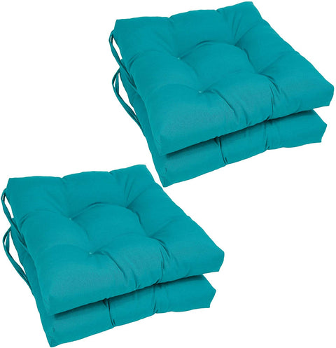 Oakestry Solid Twill Square Tufted Chair Cushions (Set of 4), 16&#34;, Aqua Blue