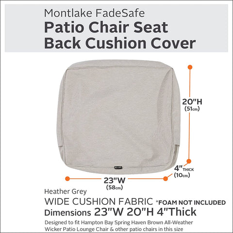 Oakestry Montlake Water-Resistant 23 x 20 x 4 Inch Outdoor Back Cushion Slip Cover, Patio Furniture Cushion Cover, Heather Grey