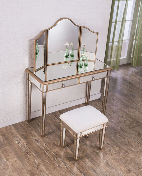 Elegant Decor Vanity Table 42 in. x 18 in. x 31 in. and Mirror 39 in. x 24 in. and Chair 18 in. x 14 in. x 18 in.