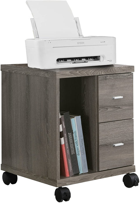 Oakestry I Reclaimed-Look 2 Drawer Computer Stand/Castor, Dark Taupe