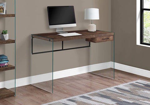 Oakestry Computer Desk - Contemporary Writing Desk with Drawer - Tempered Glass Legs - 48&#34;L (Brown Reclaimed Wood Look)