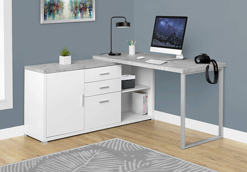 Oakestry Computer Desk - 60&#34;L White / Cement-Look Left/Right Face