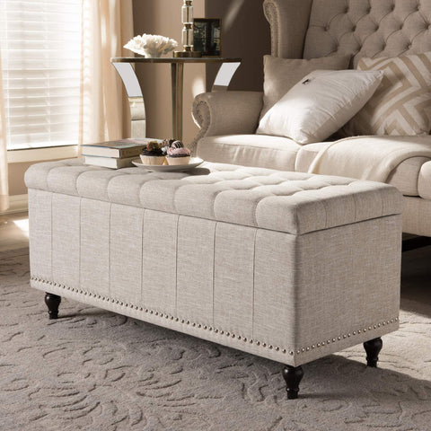 Oakestry Kaylee Modern Classic Upholstered Button-Tufting Storage Ottoman Bench Beige