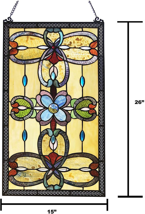 Oakestry CH1P229AV26-GPN Jenice Tiffany-Style Victorian Stained-Glass Window Panel 26&#34; Height, Amber