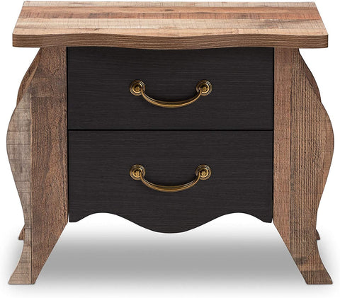 Oakestry Romilly Country Cottage Farmhouse Black and Oak-Finished Wood 2-Drawer Nightstand