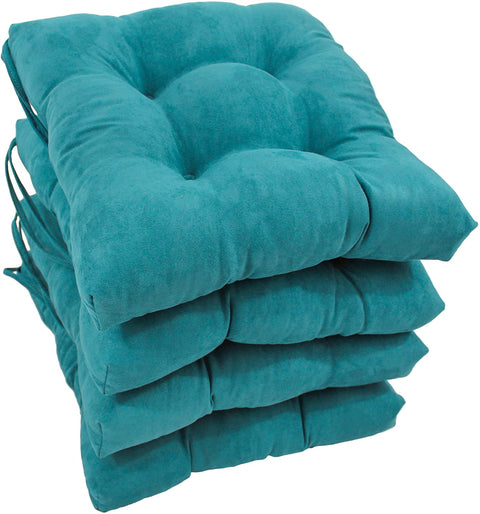 Oakestry Solid Microsuede Square Tufted Chair Cushions (Set of 4), 16&#34;, Aqua Blue