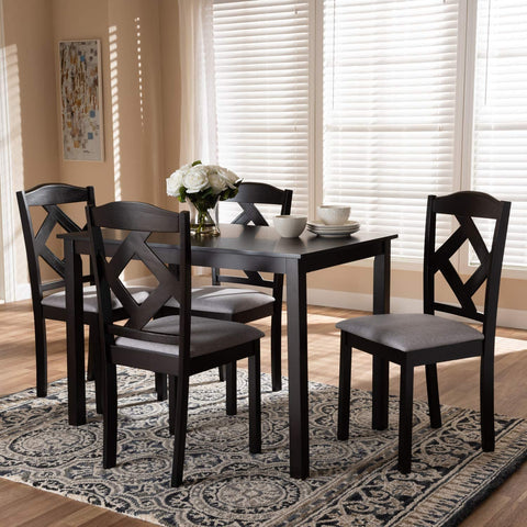 Oakestry Ruth Modern and Contemporary Espresso Brown Finished and Grey Fabric Upholstered 5-Piece Dining Set