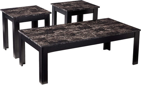 Oakestry 3-Piece Occasional Table Set with Marble-Looking Top, Black