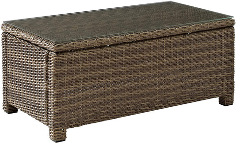 Oakestry CO7208-WB Bradenton Outdoor Wicker Rectangular Tempered Glass Top Coffee Table, Brown