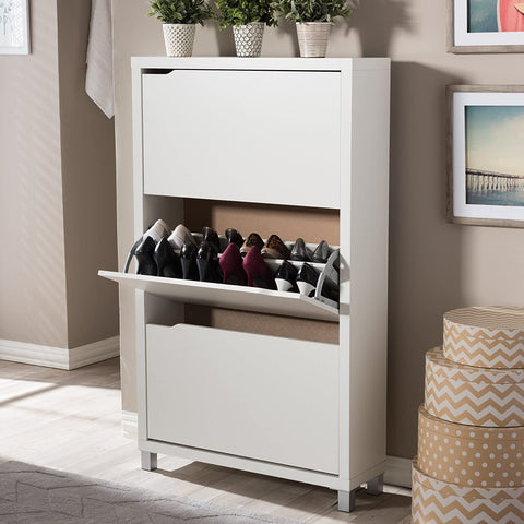 Oakestry Simms 3 Tier Modern Shoe Cabinet, White